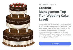 Content management package that is the top tier is represented by a three-tier wedding cake.
